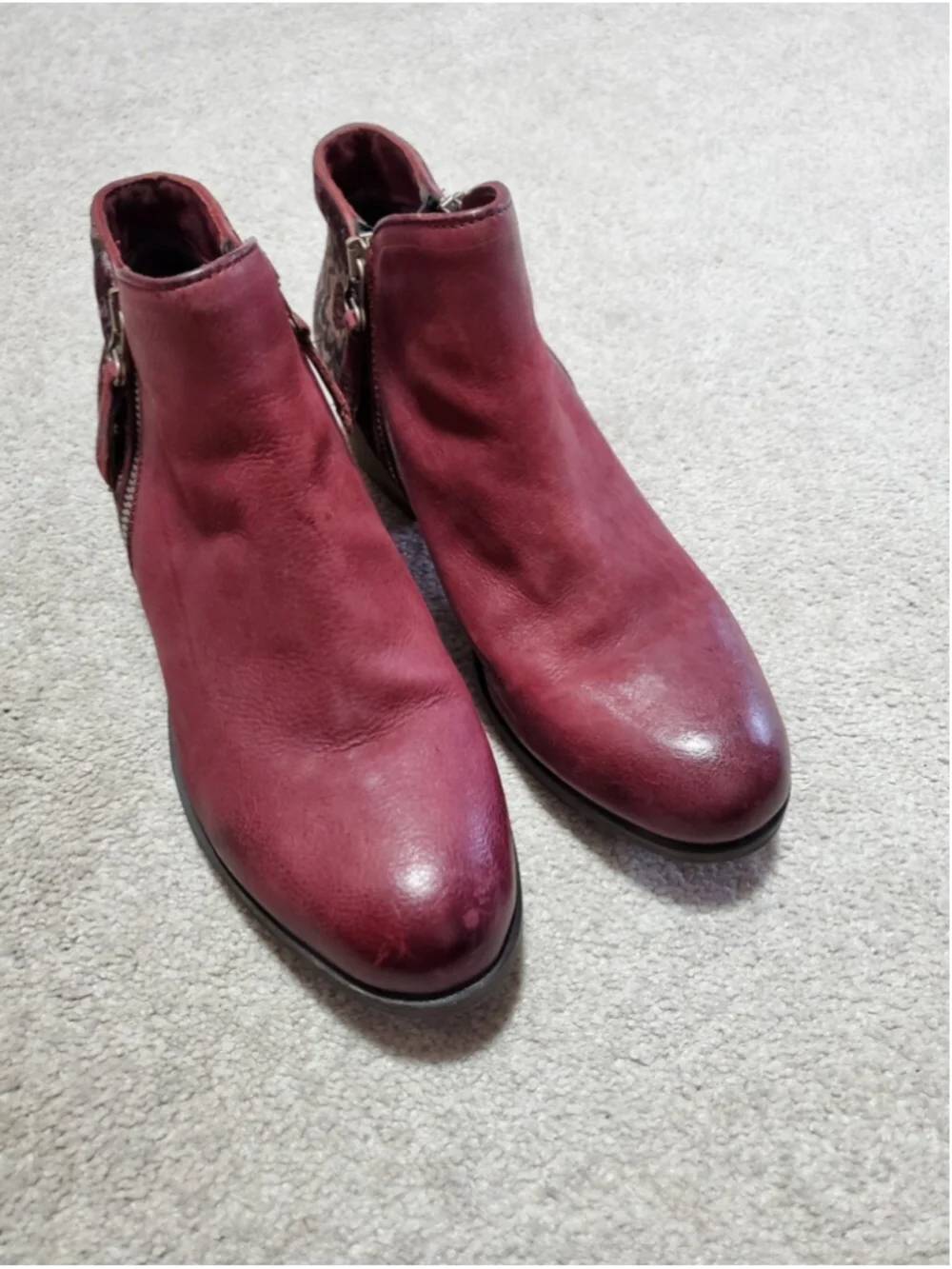 MIZ MOOZ Bangkok Leather & Floral Velvet Ankle Boots Red 39EU 8.5US Burnished